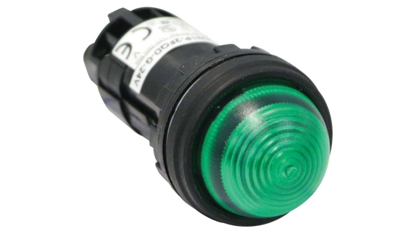 Indicador LED Idec, Verde, lente enrasada, marco Negro, Ø montaje 24.1 x 22.3mm, 11mA