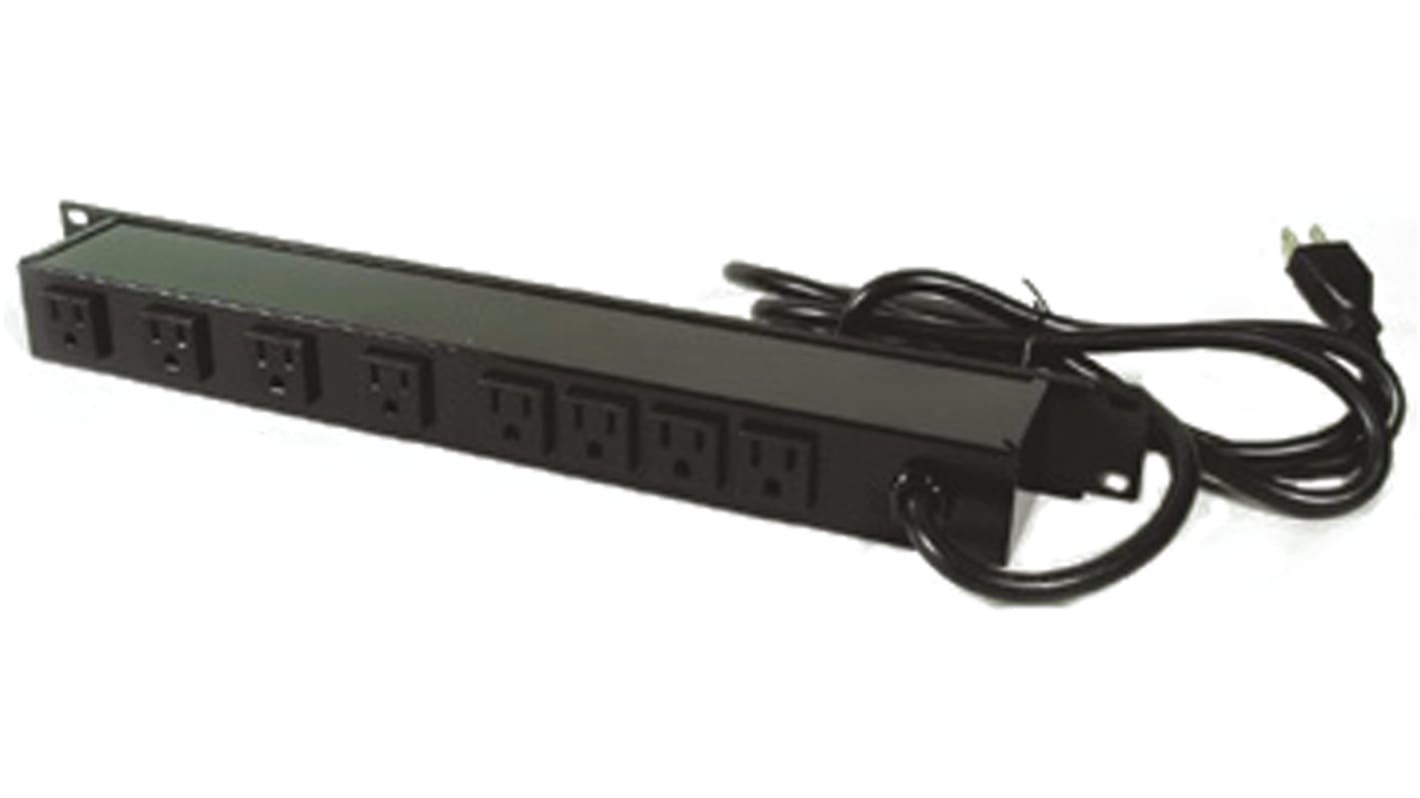 Wiremold NEMA 5-15R 8 Gang Power Distribution Unit, 4.6m Cable, 15A, 120 V, RCD Protected