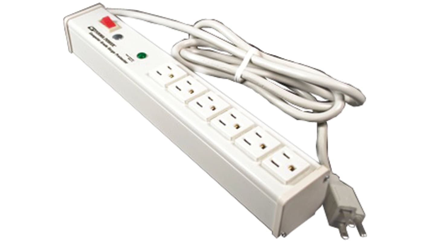 Wiremold 1.8m 6 Socket NEMA 5-15R Extension Lead, 120 V