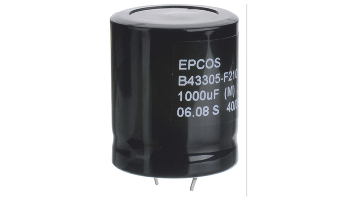 Condensador electrolítico EPCOS serie B43305, 220μF, ±20%, 450V dc, de encaje a presión, 25 (Dia.) x 35mm, paso 10mm