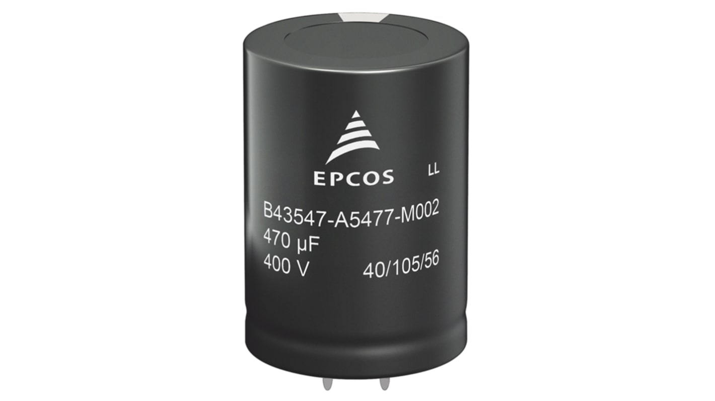 EPCOS B43547 Snap-In Aluminium-Elektrolyt Kondensator 470μF ±20% / 400V dc, Ø 30mm x 55mm, bis 105°C