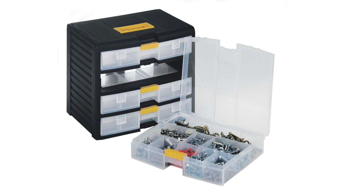 RS PRO 4 Drawer Storage Unit, PP, 334mm x 391mm x 290mm, Black