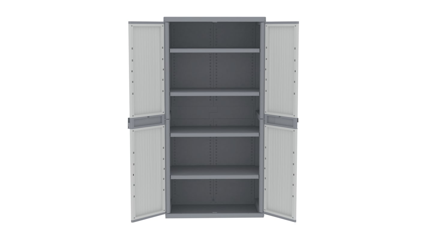 Armadietto di stoccaggio da pavimento a 2 ante RS PRO in PP, 1800 x 897 x 537mm, 4 ripiani, Bloccabile