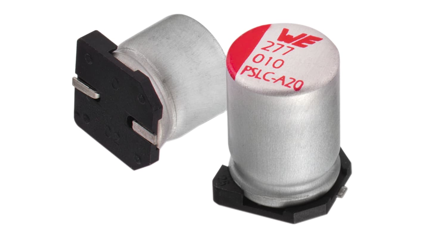 Würth Elektronik WCAP-PSLP, SMD Polymerkondensator 270μF ±20% / 6.3V dc, Ø 5.8mm, -55°C → +105°C