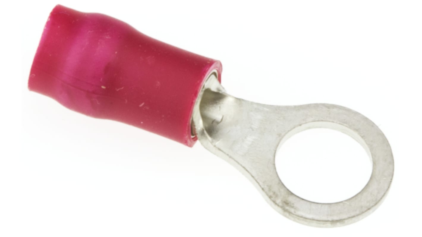 JST, R Insulated Ring Terminal, 5mm Stud Size, 0.25mm² to 1.65mm² Wire Size, Red