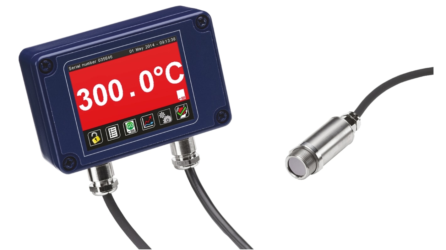 Sensore di temperatura IR Calex, temperatura +450°C → +2000°C, Segnale di uscita in mA, 4-20 ma, allarme, cavo da 1m