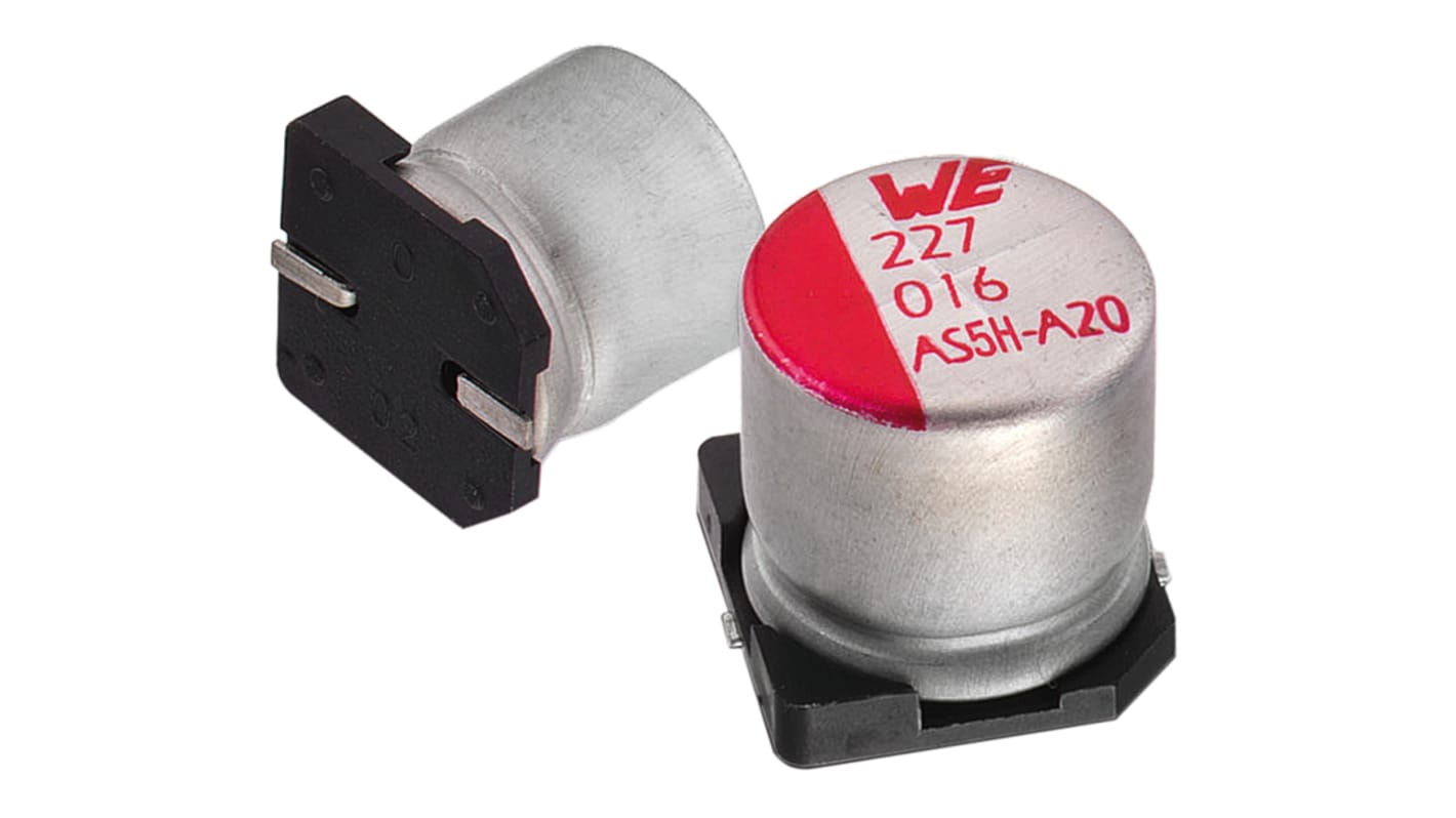 Condensador electrolítico Wurth Elektronik serie WCAP-ASLI, 15μF, ±20%, 16V dc, mont. SMD, 4 (Dia.) x 5.35mm, paso 1mm