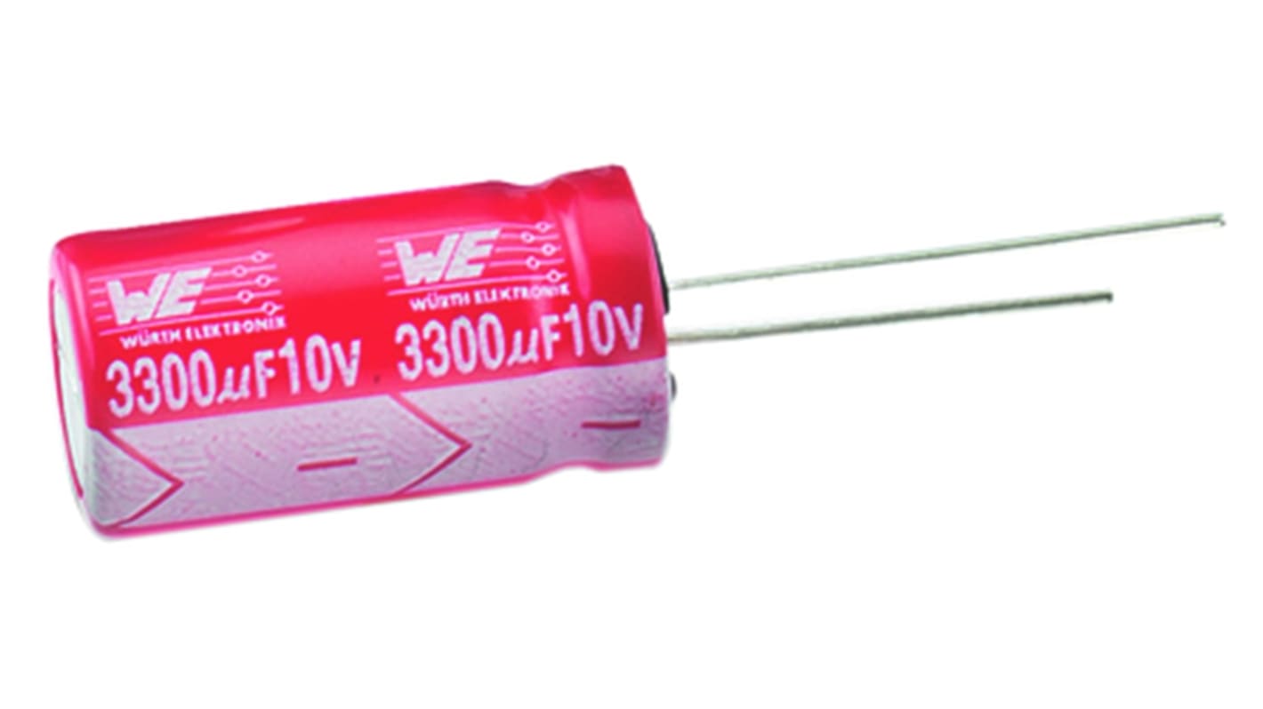 Condensador electrolítico Wurth Elektronik serie WCAP-ATLL, 3900μF, ±20%, 10V dc, Radial, Orificio pasante, 13 (Dia.) x