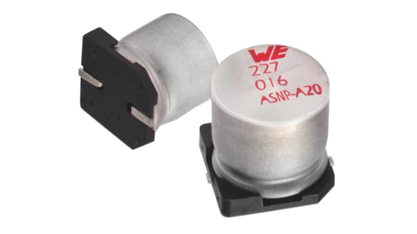 Wurth Elektronik WCAP-ASNP, SMD Aluminium-Elektrolyt Kondensator 220μF ±20% / 16V dc, Ø 10.5mm x 9.85mm, +85°C