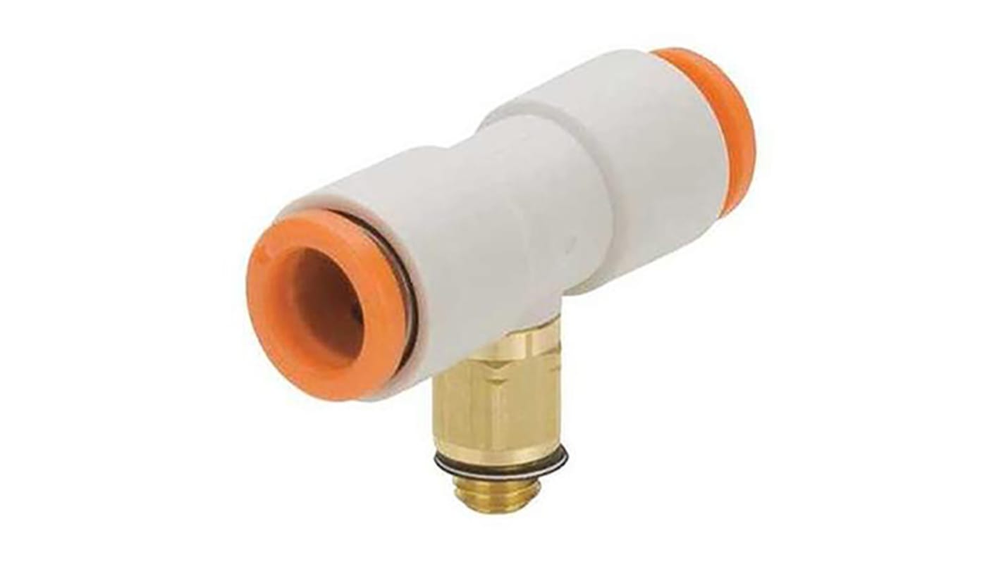 SMC KQ2 Series Tee Threaded Adaptor, Push In 5/32 in to Push In 5/32 in, Threaded-to-Tube Connection Style