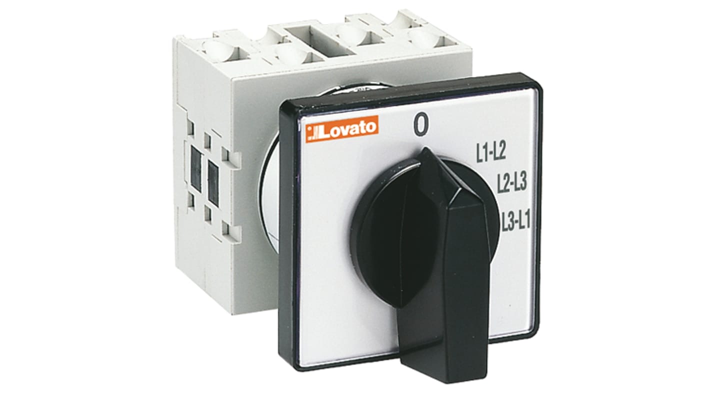 Lovato 4 Position 90° Ammeter Cam Switch, 16A, Knob Actuator