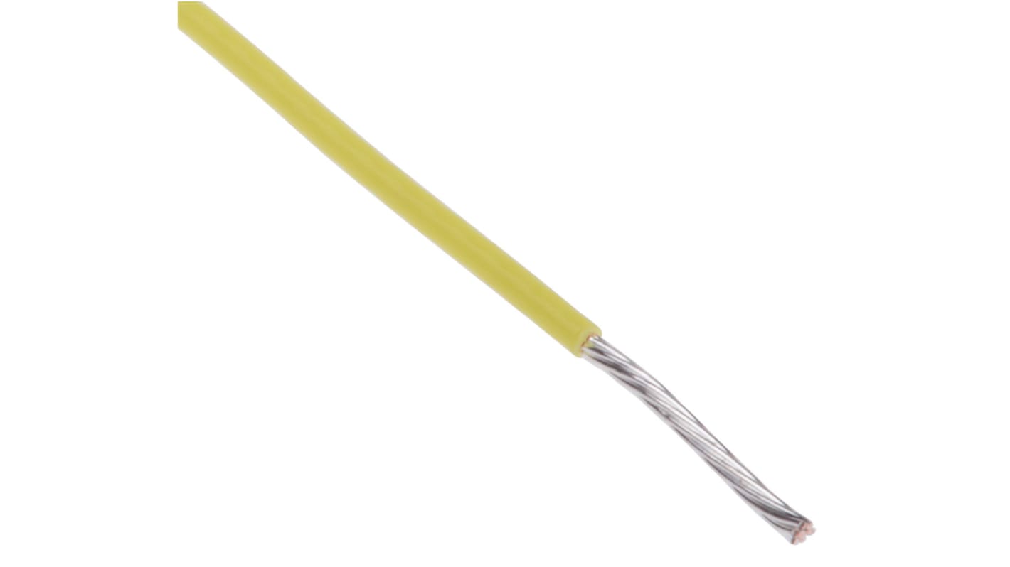 RS PRO Yellow 0.22mm² Hook Up Wire, 24 AWG, 7/0.2 mm, 25m, PTFE Insulation