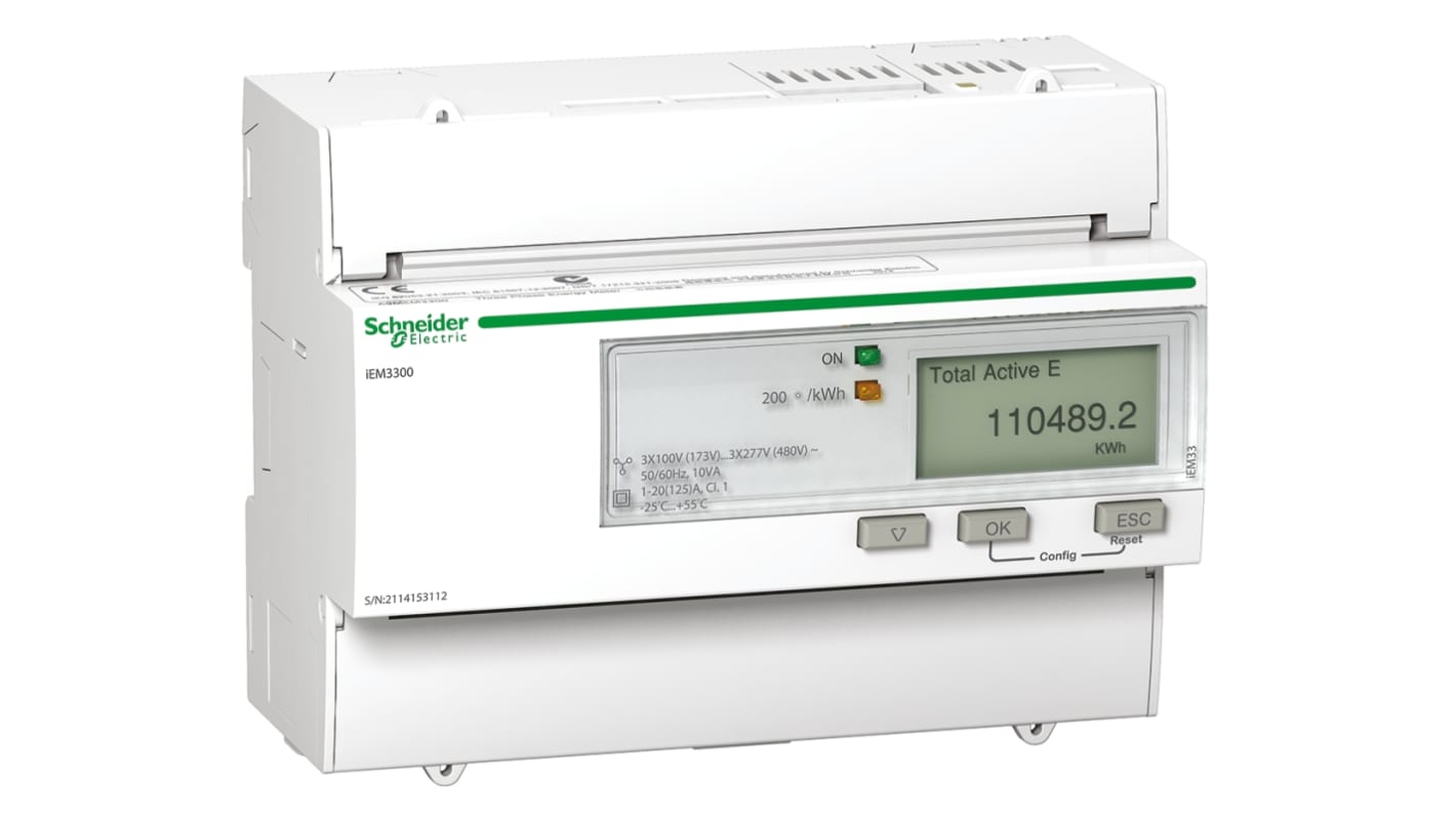 Schneider Electric Acti 9 iEM3000 Energiemessgerät LCD, 10-stellig, Impulsausgang