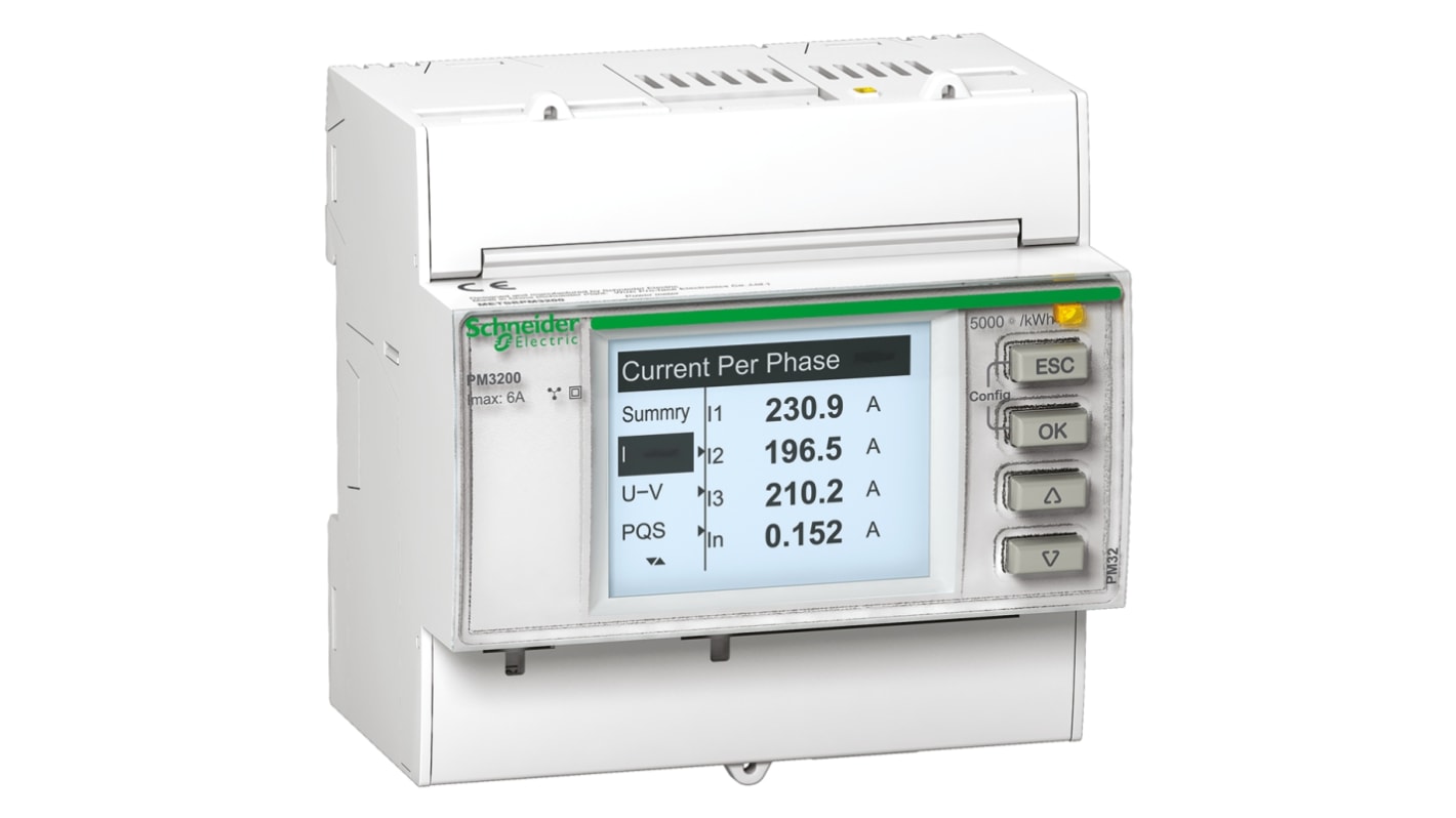 Medidor de energía Schneider Electric serie PM3200, display LCD, precisión 0,3%, 0,5%, 1, 3 fases