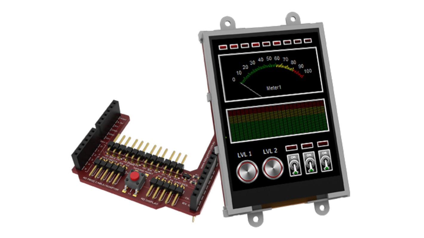 4D Systems Arduino互換ディスプレイ, 3.2インチ, 抵抗膜タッチスクリーン, 解像度：240 x 320ピクセル, uLCD-32PTU-AR