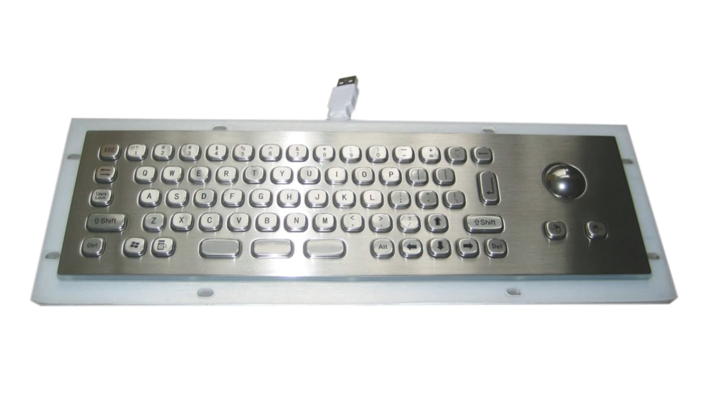 Ceratech Wired USB Trackball Keyboard, QWERTY (UK), Silver