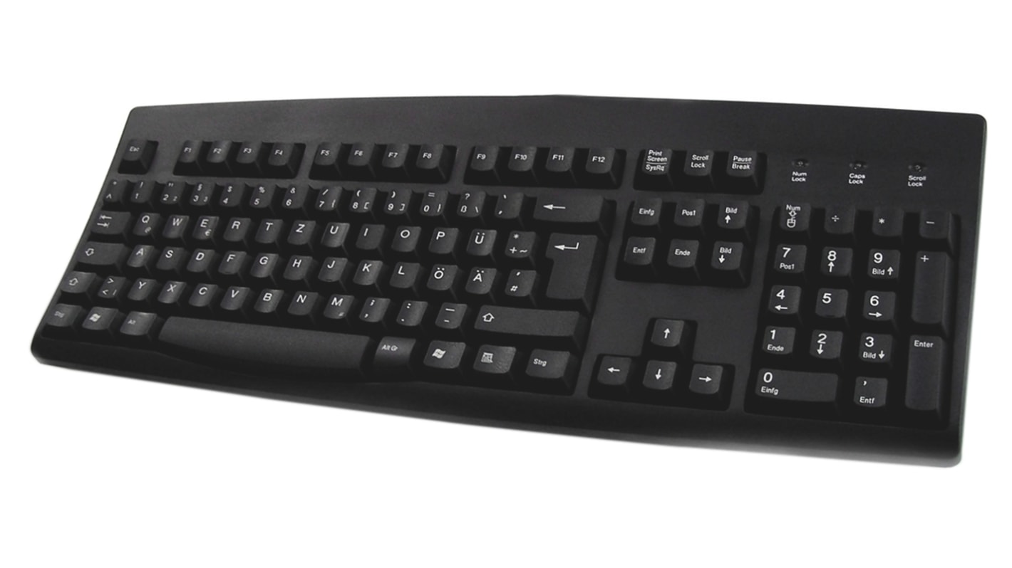 Ceratech Tastatur QWERTZ Kabelgebunden Schwarz PS/2, USB, 456 x 168 x 40mm