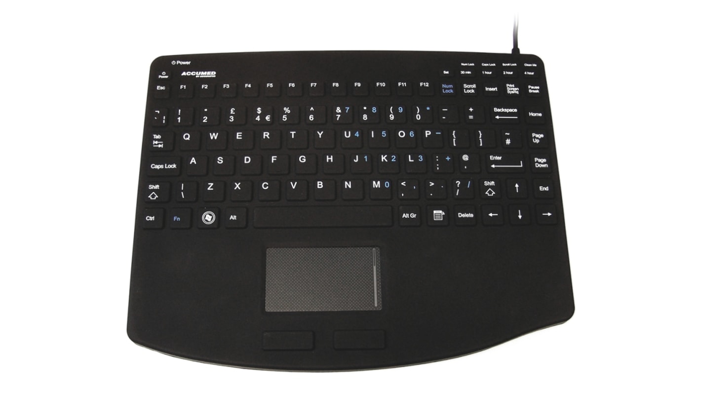 Ceratech Wired USB Medical Touchpad Keyboard, QWERTY (UK), Black