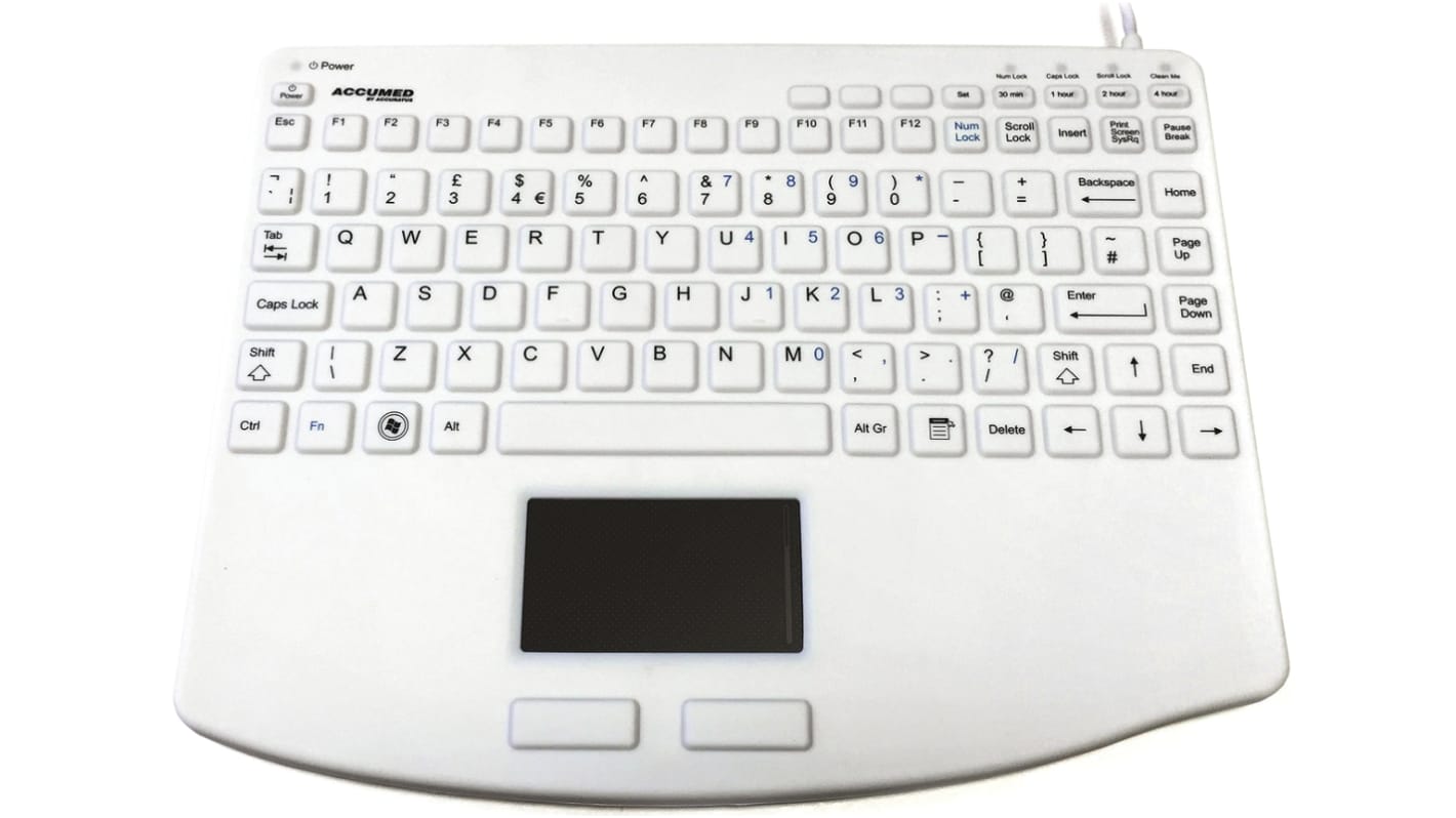 Ceratech Wired USB Medical Touchpad Keyboard, QWERTY (UK), White