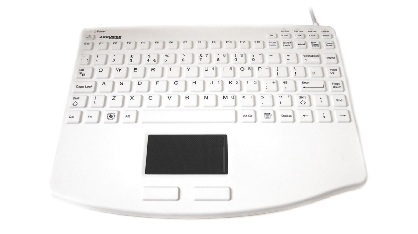 Ceratech Wired USB Medical Touchpad Keyboard, QWERTY (UK), White