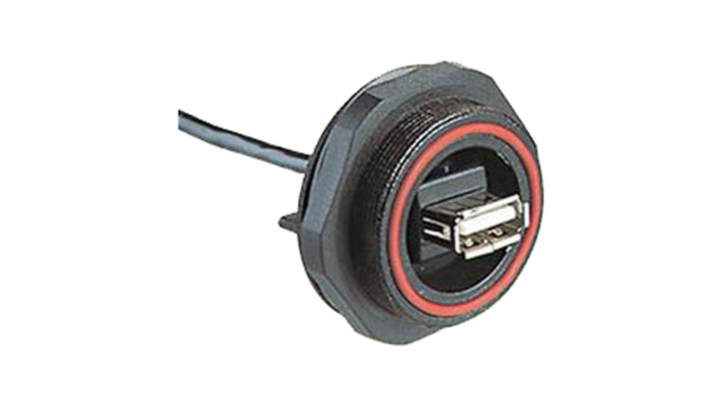 Bulgin Straight, Panel Mount, Socket- Single Port Type A 2.0 IP68 Type A USB Connector