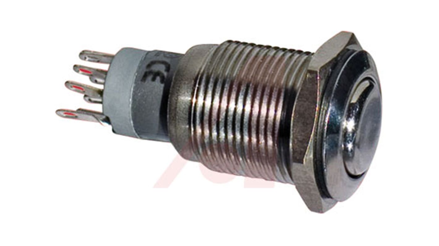 Bulgin Push Button Switch, Momentary, Front Panel, 16.2mm Cutout, DPDT, 250V, IP66, IP68