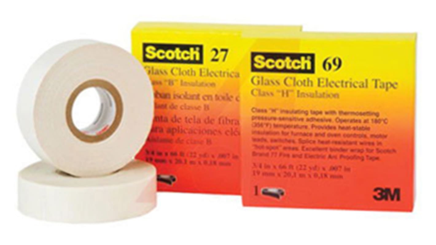 3M Scotch 69 White Glass Cloth Electrical Insulation Tape, 25mm x 33m