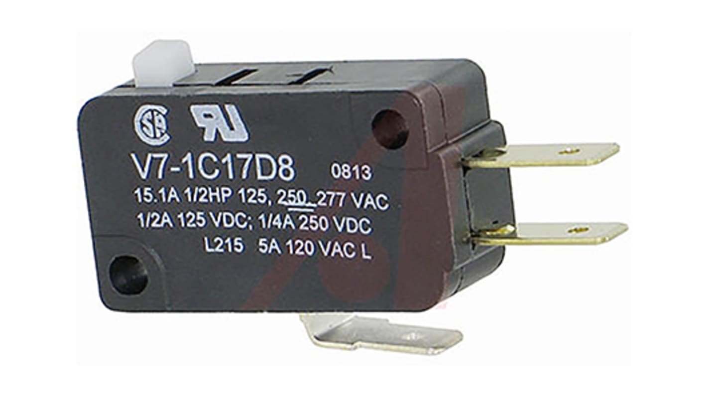 Honeywell Pin Plunger Micro Switch, Quick Connect Terminal, 15 A, SP-CO
