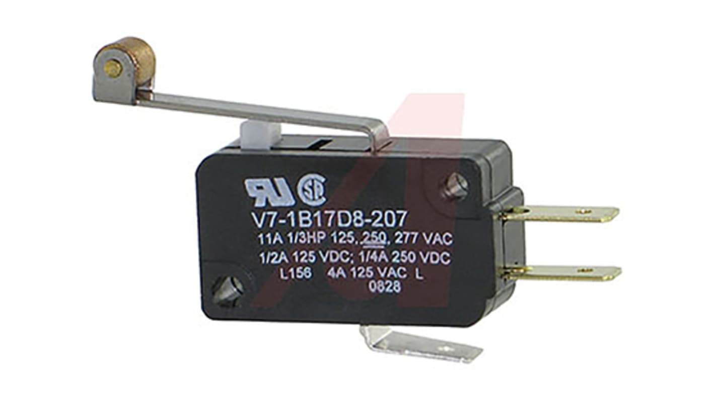 Honeywell Roller Lever Microswitch, Quick Connect Terminal, 11 A @ 250 V ac, SPDT