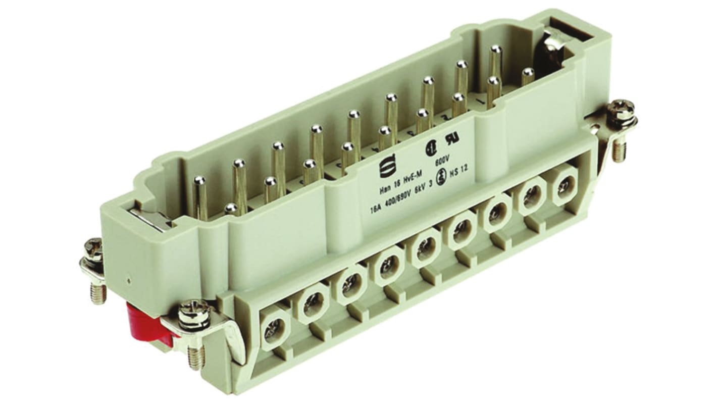 HARTING Heavy Duty Power Connector Insert, 16A, Male, Han Hv E Series, 16 Contacts