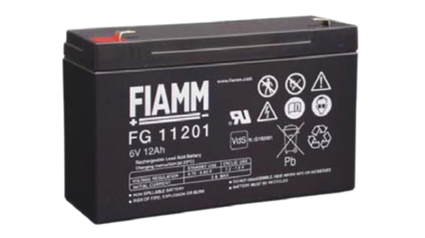 Fiamm 6V Faston F1 Sealed Lead Acid Battery, 12Ah