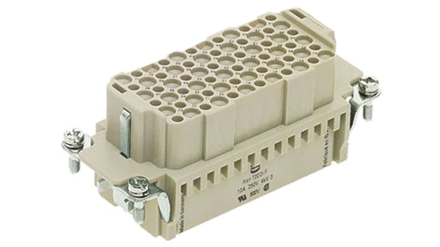 HARTING Heavy Duty Power Connector Insert, 10A, Female, Han DD Series, 72 Contacts
