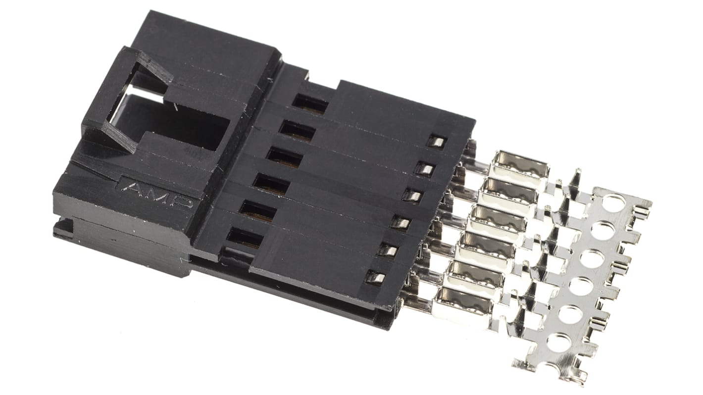 TE Connectivity IDC连接器, 公插, 6p, 2.54mm间距, 电缆安装, 压接端接, 直向, AMPMODU MTE系列