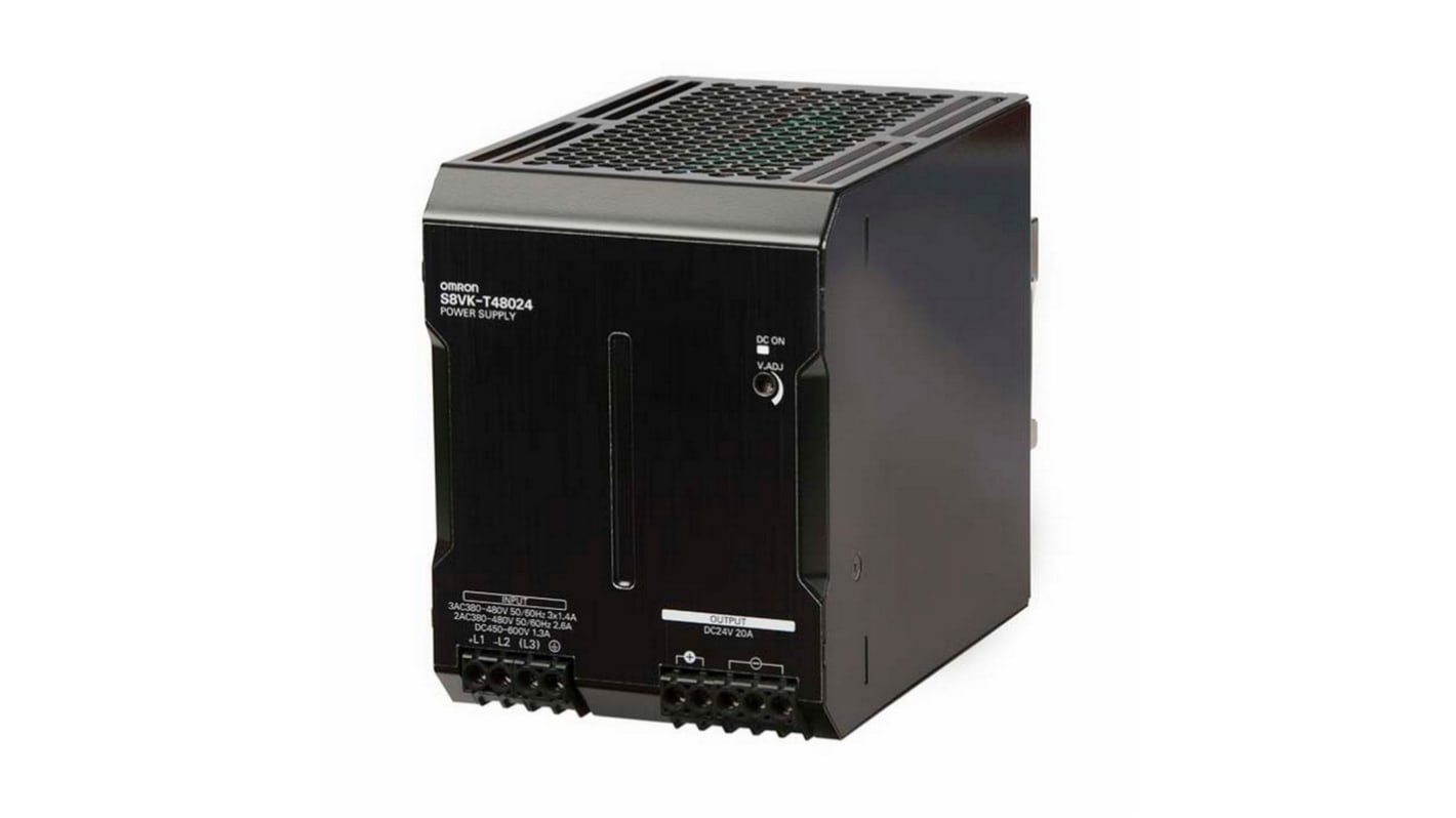 Omron S8VK-T Switched Mode DIN Rail Power Supply, 380 → 480V ac ac Input, 24V dc dc Output, 20A Output, 480W