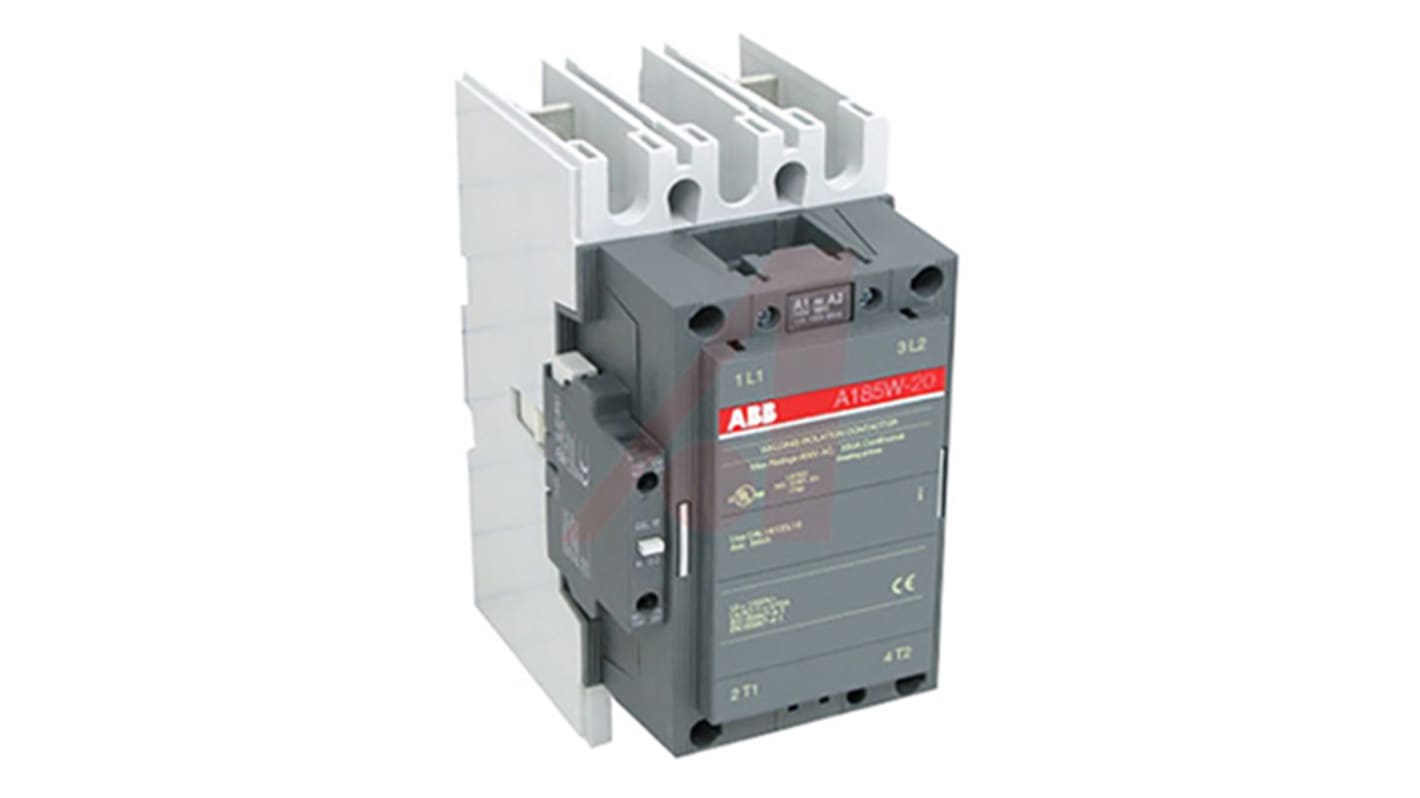 ABB A185W-20-01E-84 A Line Contactor, 110 V ac @ 50 Hz, 120 V ac @ 60 Hz Coil, 2-Pole, 250 A, 150 hp @ 550 → 600