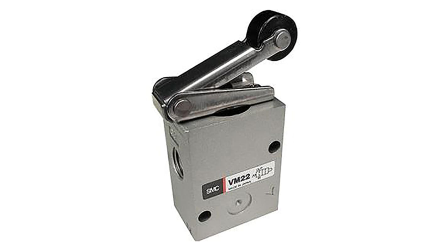 SMC Roller Lever 3/2 Pneumatic Manual Control Valve VM200 Series, Rc 1/4, 1/4, III B