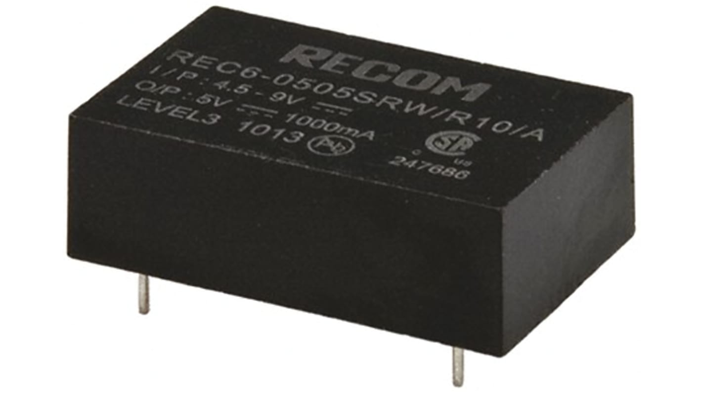 Recom REC6 DC/DC-Wandler 6W 48 V dc IN, 5V dc OUT / 1A Durchsteckmontage 10kV dc isoliert