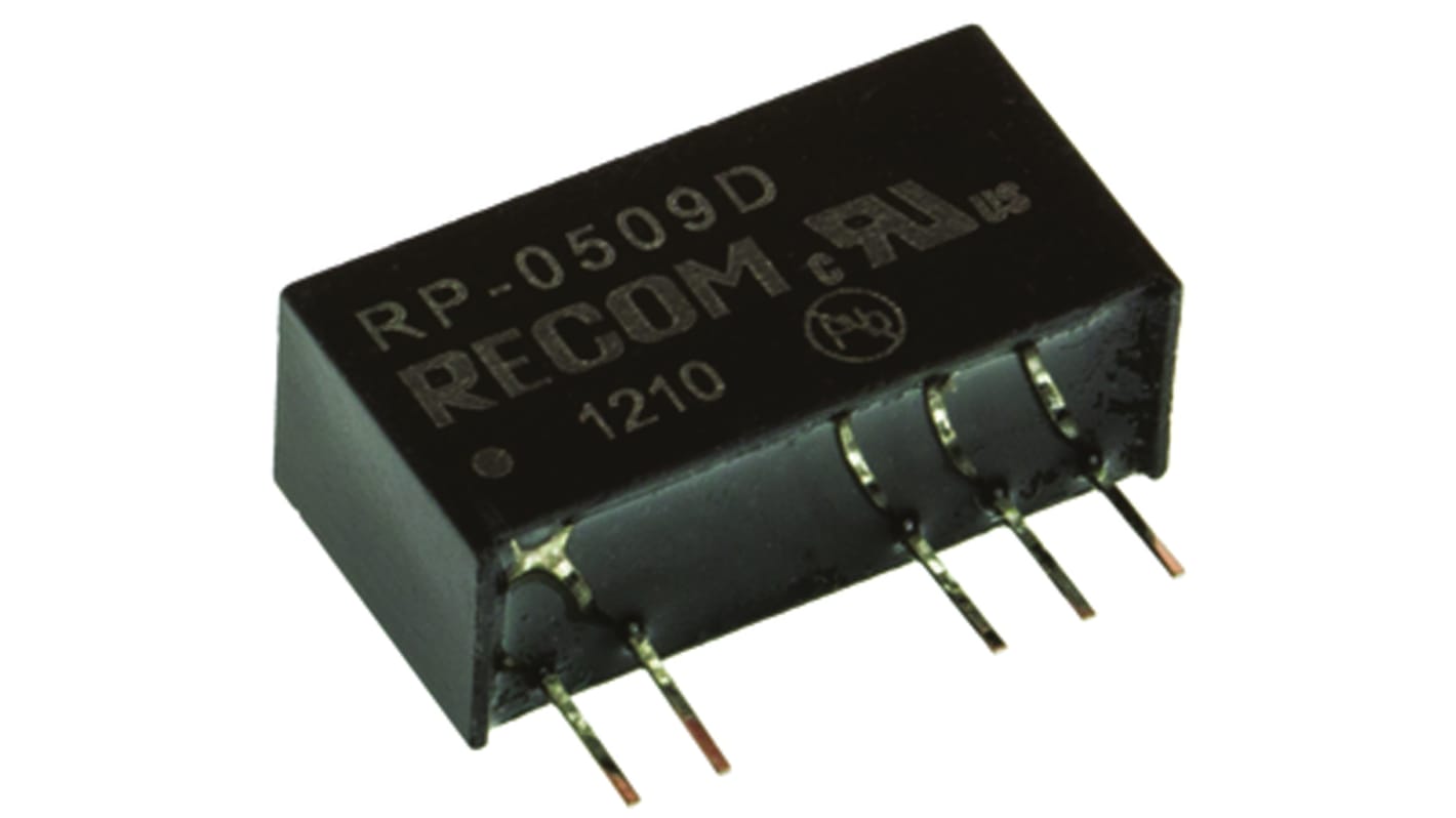 Recom RP DC-DC Converter, ±9V dc/ ±56mA Output, 4.5 → 5.5 V dc Input, 1W, Through Hole, +90°C Max Temp -40°C Min