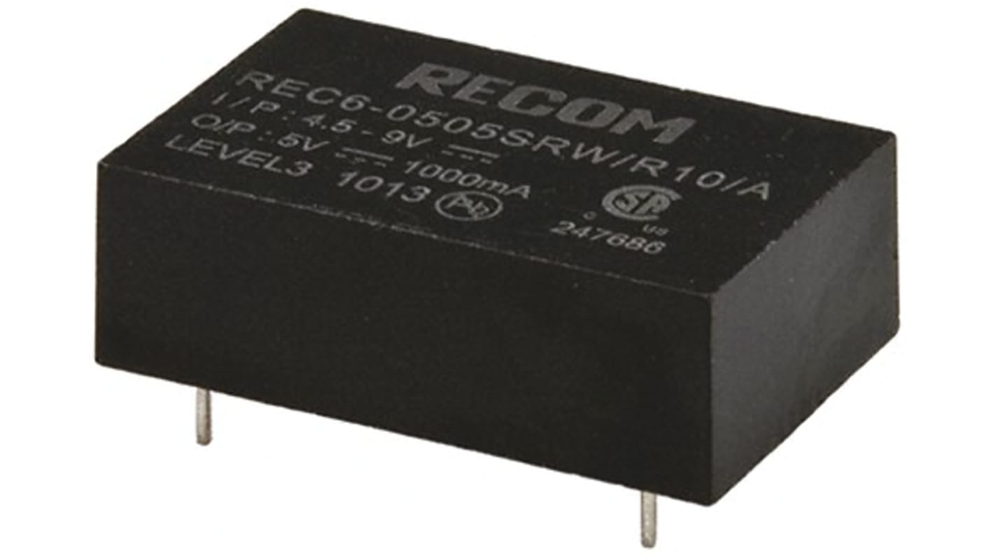 Recom REC6 DC/DC-Wandler 6W 5 V dc IN, 5V dc OUT / 1A Durchsteckmontage 10kV dc isoliert