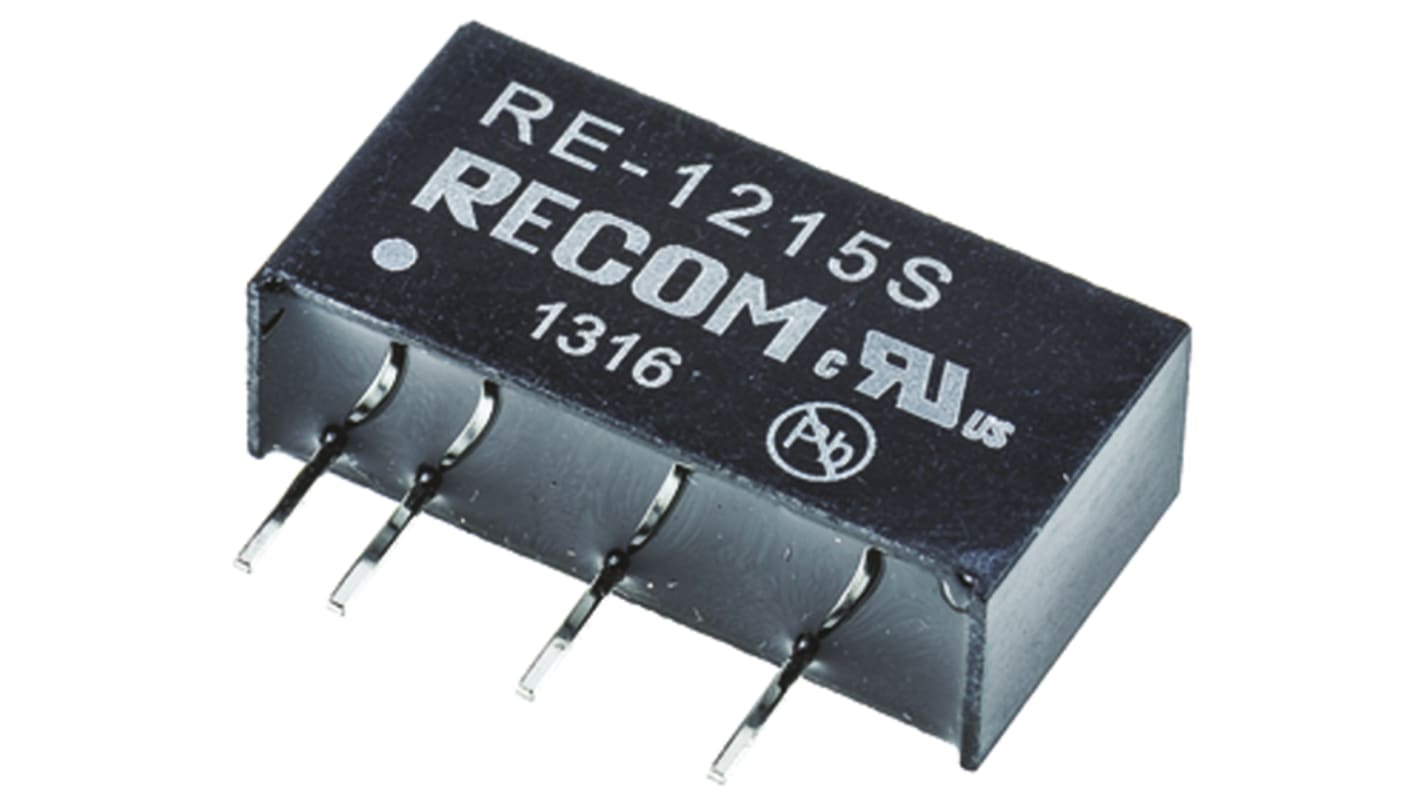 Recom RE DC-DC Converter, 15V dc/ 66mA Output, 10.8 → 13.2 V dc Input, 1W, Through Hole, +85°C Max Temp -40°C