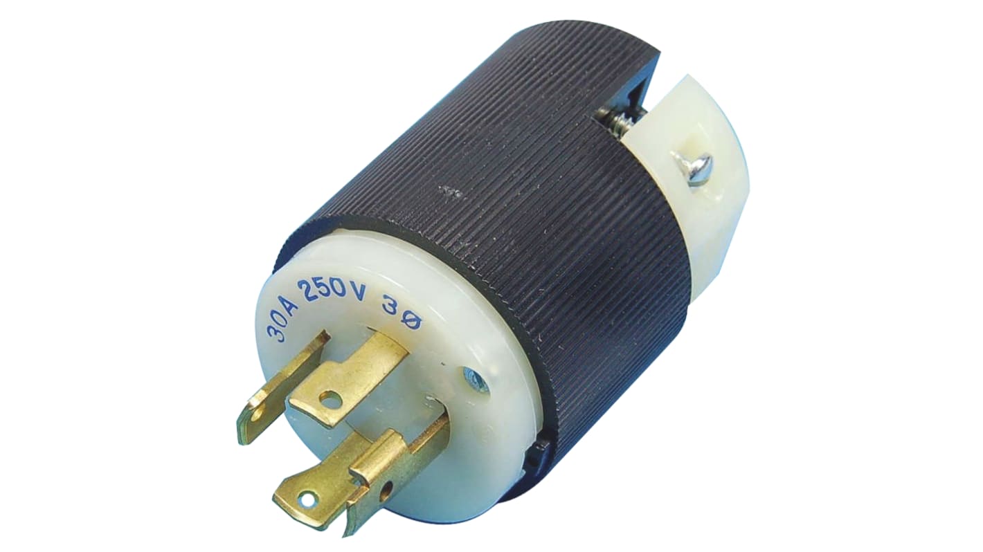 Hubbell USA Mains Plug, 30A Black, White, Cable Mount Nylon Screw, 250 V