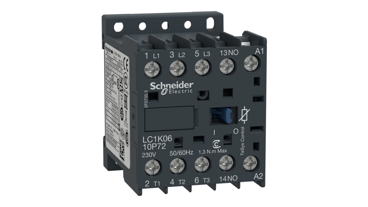 Contattore Schneider Electric, serie LC1K, 3 poli, 3 NO, 6 A, 3 kW, bobina 230 V c.a.