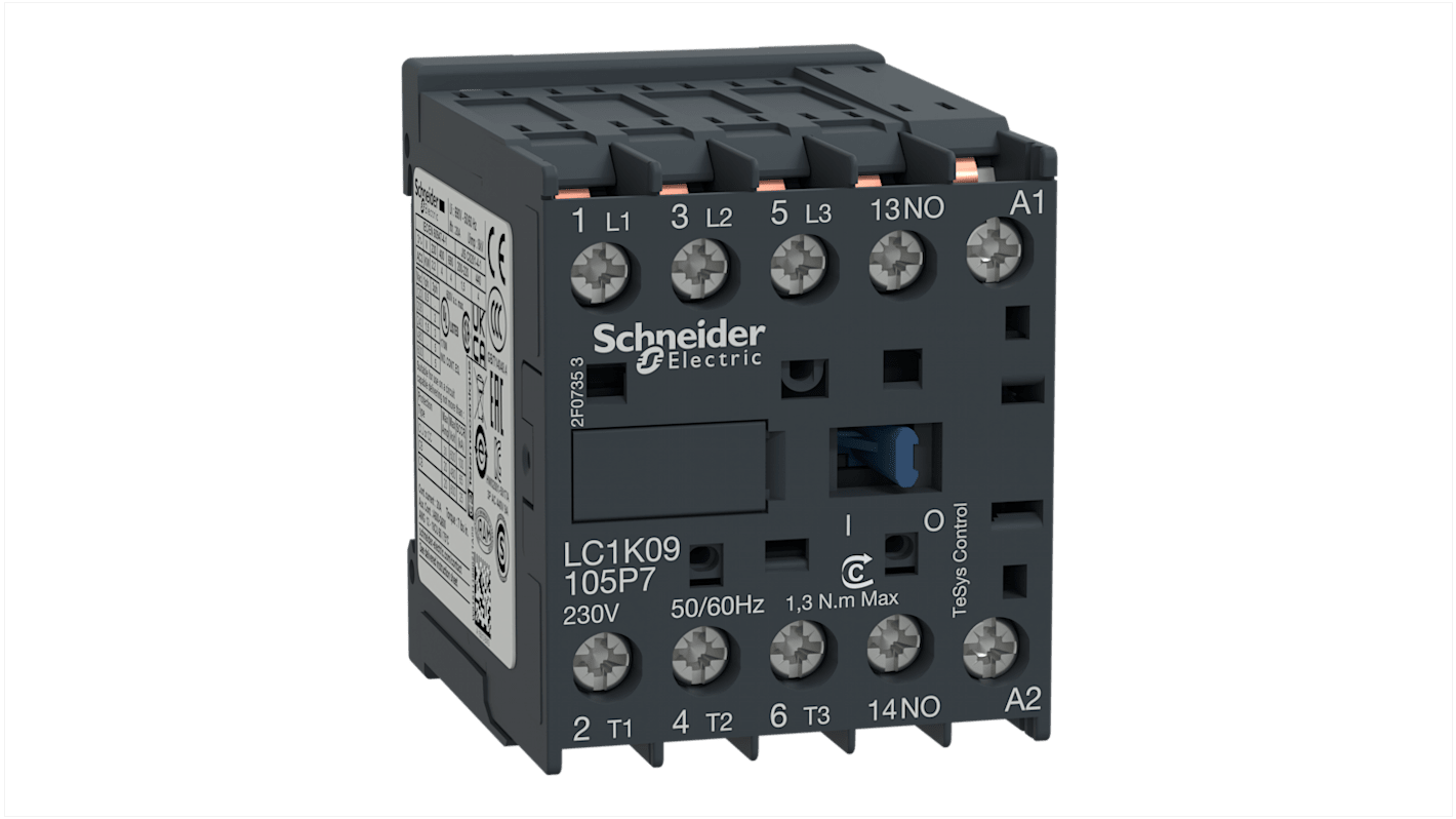 Schneider Electric TeSys K LC1K Leistungsschütz 110 V ac-Spule, 3 -polig / 20 A 4 kW 3 Schließer 1-Hilfskontakte