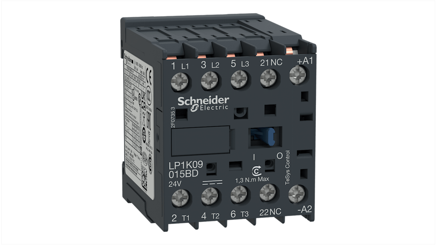 Schneider Electric TeSys K LP1K Contactor, 230 V dc Coil, 3-Pole, 20 A, 4 kW, 3NO, 690 V ac