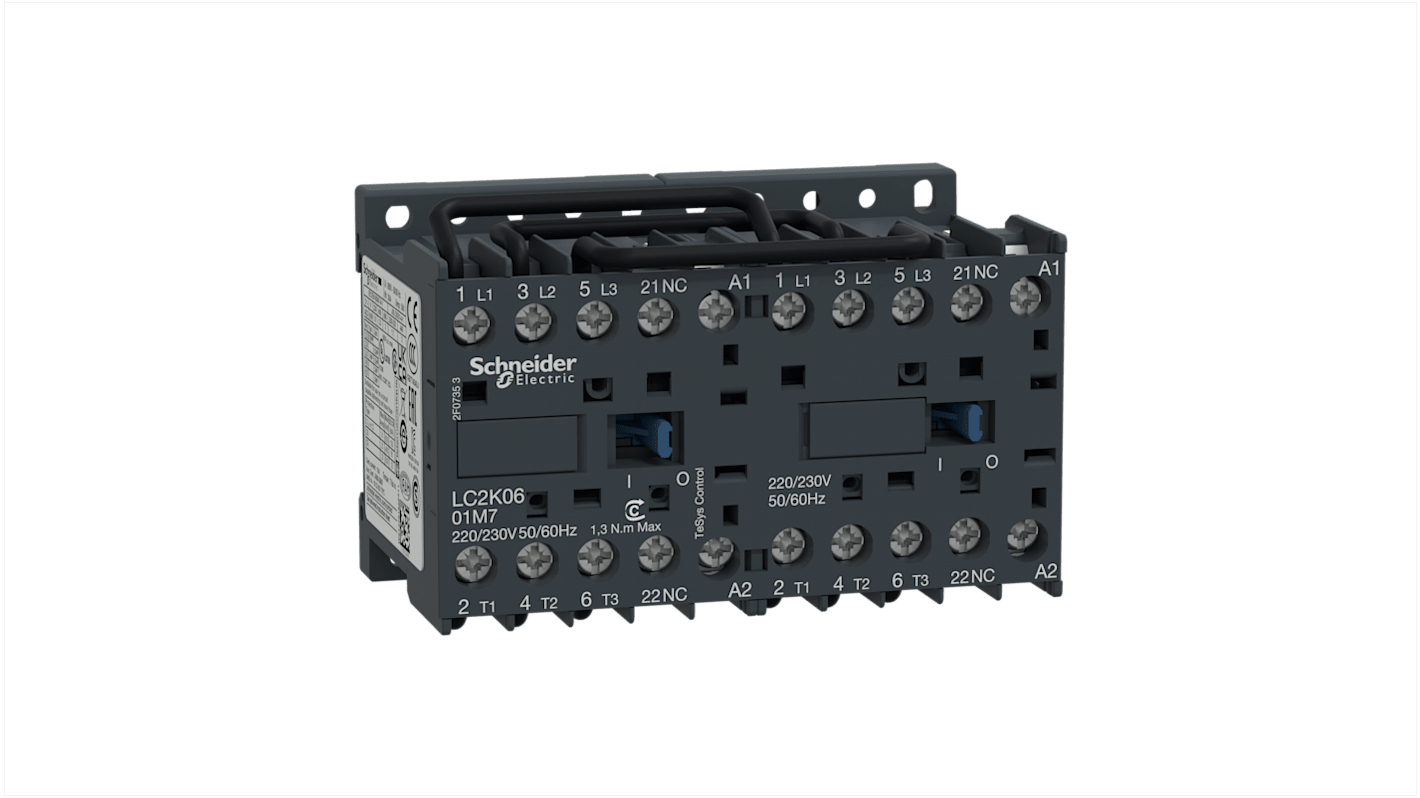 Contattore Reversibile Schneider Electric, serie LC2K, 3 poli, 3NO, 6 A, 3 kW, bobina 230 V c.a.