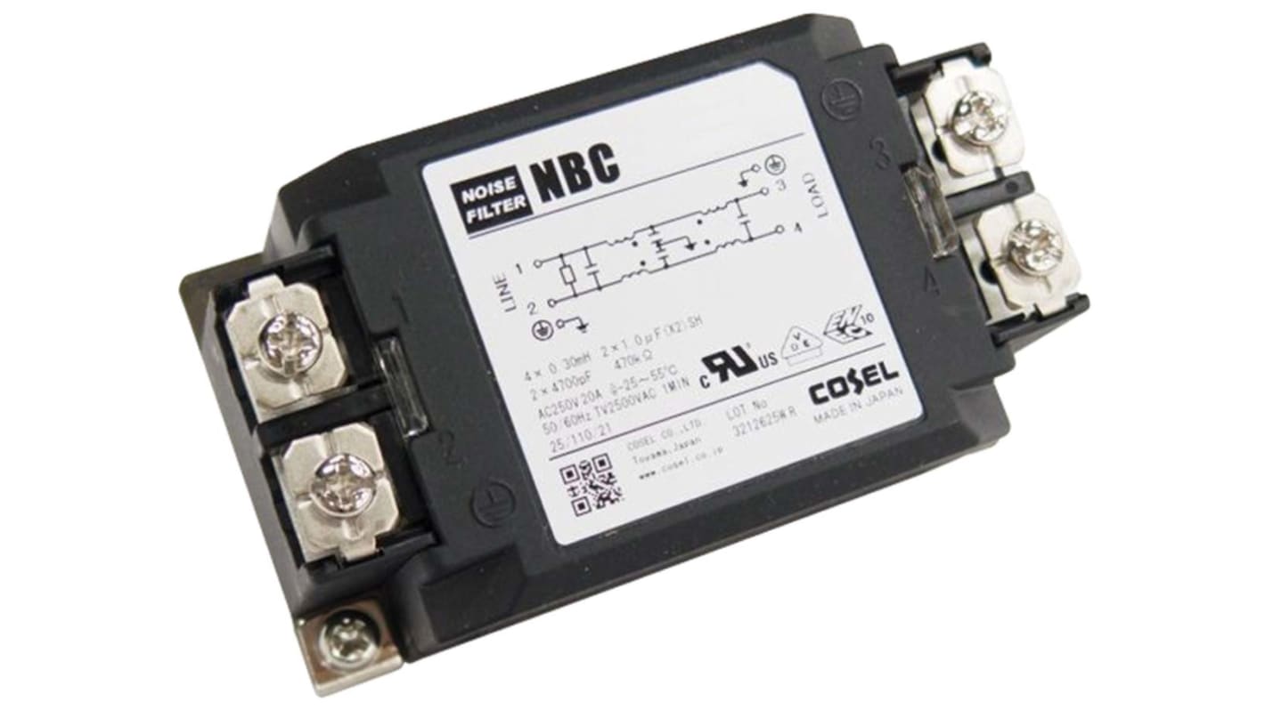 Cosel NBC Entstörfilter, 250 V ac/dc, 30A, DIN-Schiene, Schraub, 1-phasig 0,5 mA / 150 kHz → 1MHz Two Stage