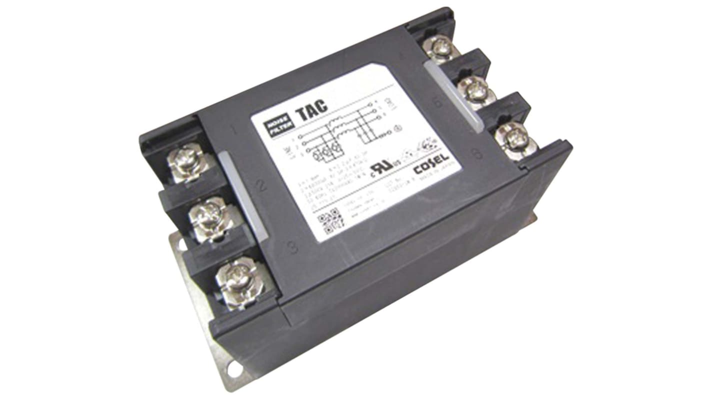 Cosel 三相RFI滤波器, 20A, 500 V 交流, 150 kHz → 1MHz, 面板安装, 螺钉接端, 一阶, TAC系列