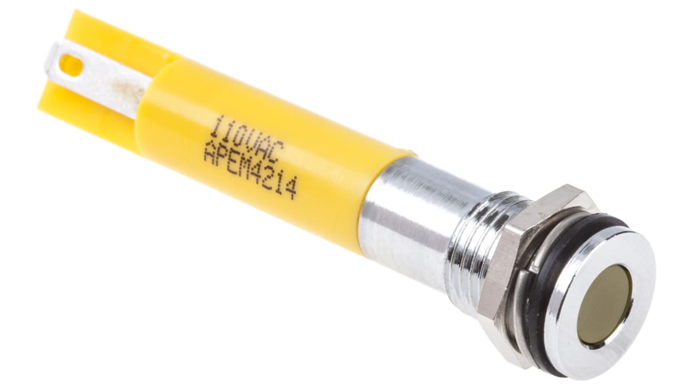 RS PRO Yellow Indicator, 110V ac, 8mm Mounting Hole Size, IP67