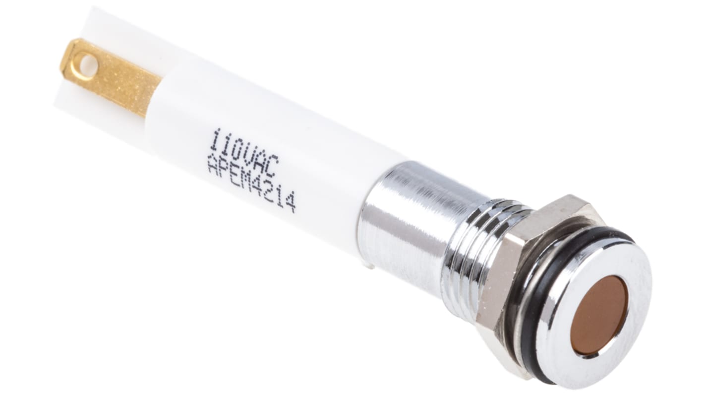 Indicatore da pannello RS PRO Arancione  a LED, 110V ca, IP67, A filo, foro da 8mm