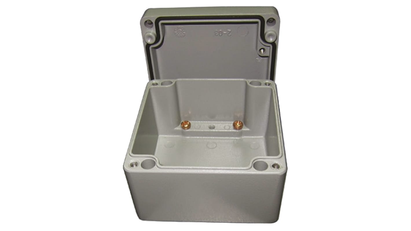 RS PRO Grey Die Cast Aluminium Enclosure, IP66, Grey Lid, 122 x 120 x 91mm